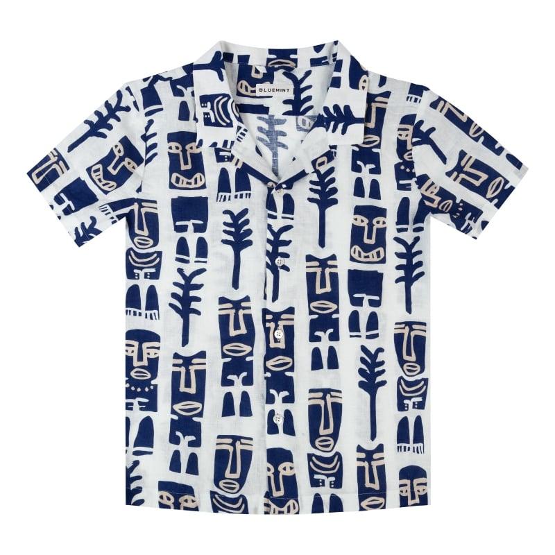 bluemint PETER PRINTED WHITE MASK Kids Short-Sleeved Printed Linen Shirt