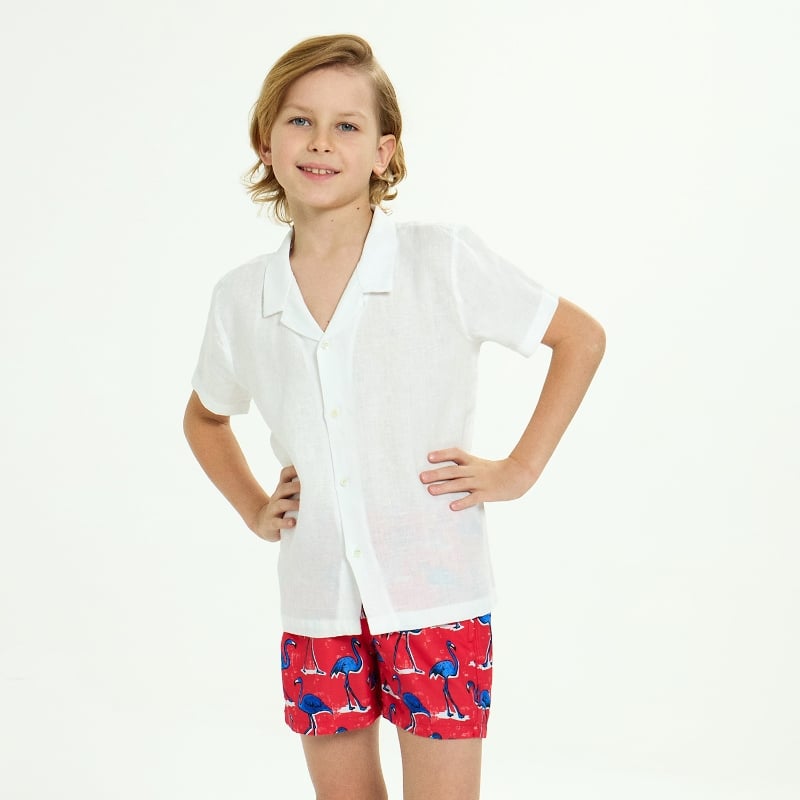 Bluemint PETER WHITE Kids Short-Sleeved Camp-Collar Linen Shirt