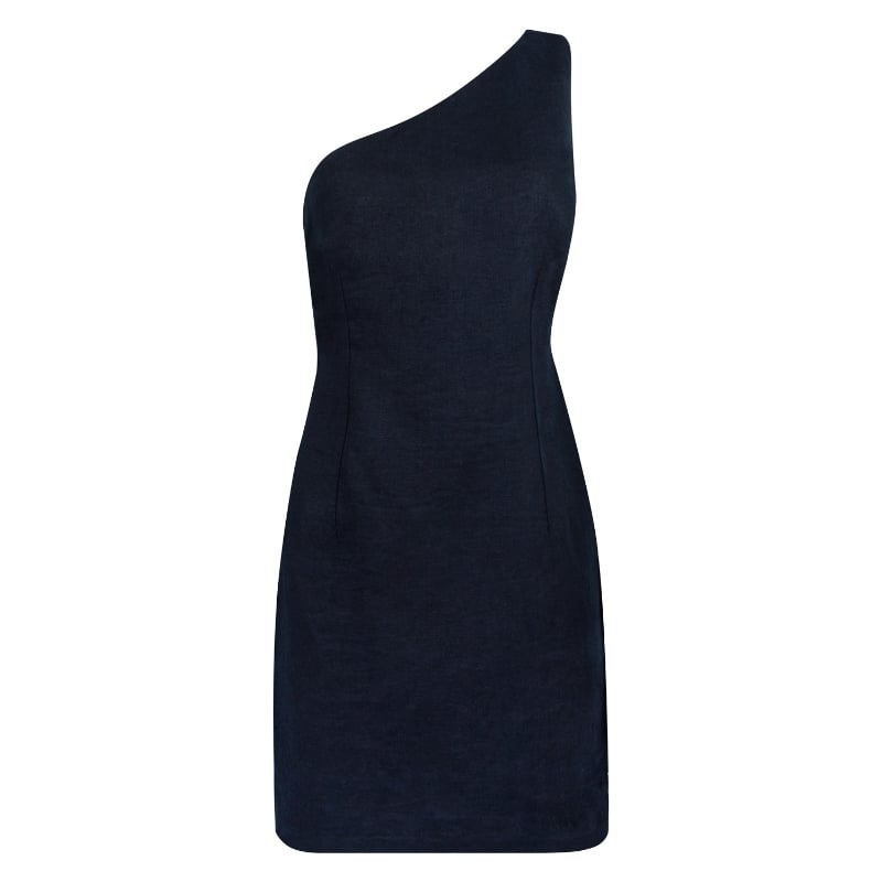 Bluemint SYLVIE DARK NAVY One-Shoulder Mini Linen Dress