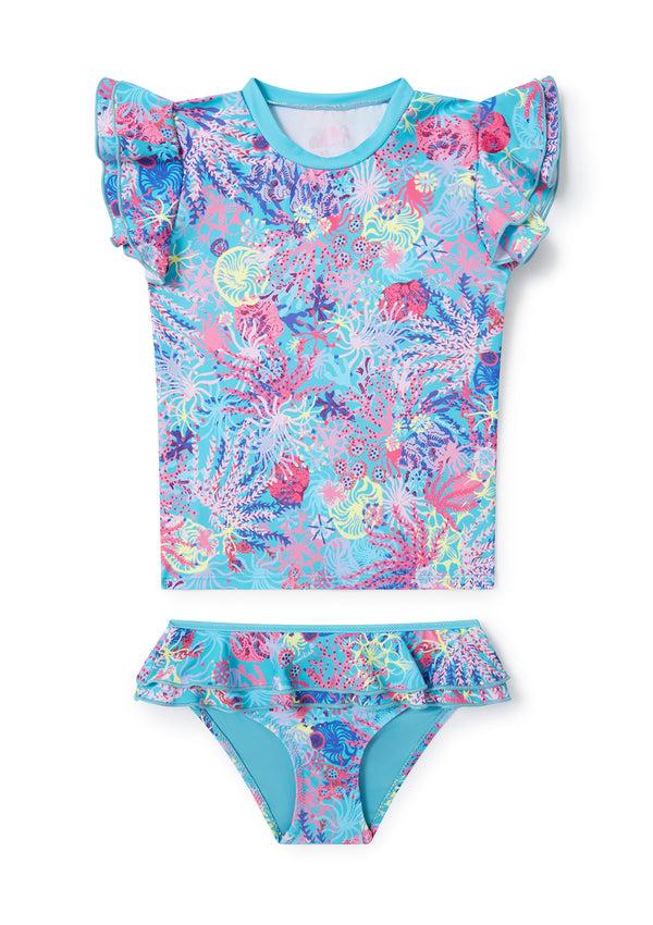 boardies Coral Little Girls Rashie Set