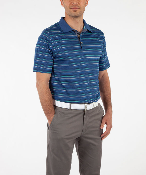 bobby jones Heritage Luxe 100% Italian Cotton Jersey Multi-Pinstripe Jersey Polo Shirt