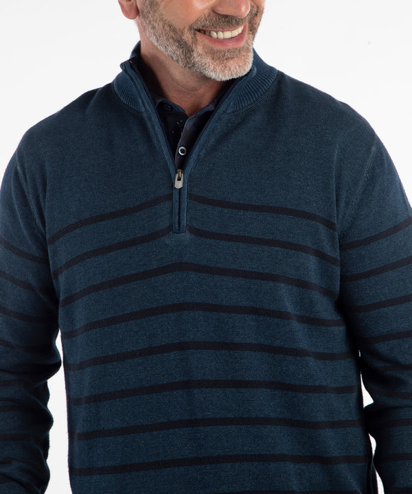 Bobby Jones Rule 18 Denim Stripe Quarter-Zip Sweater
