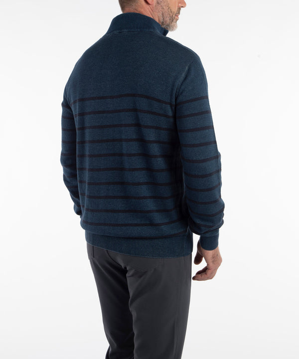 Bobby Jones Rule 18 Denim Stripe Quarter-Zip Sweater