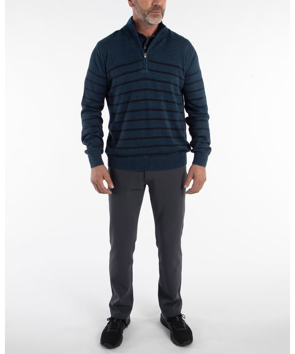 Bobby Jones Rule 18 Denim Stripe Quarter-Zip Sweater
