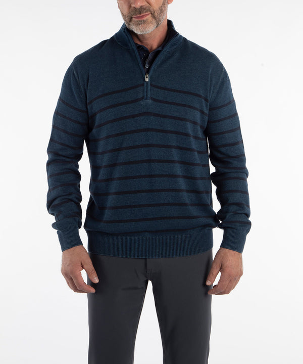 bobby jones Rule 18 Denim Stripe Quarter-Zip Sweater