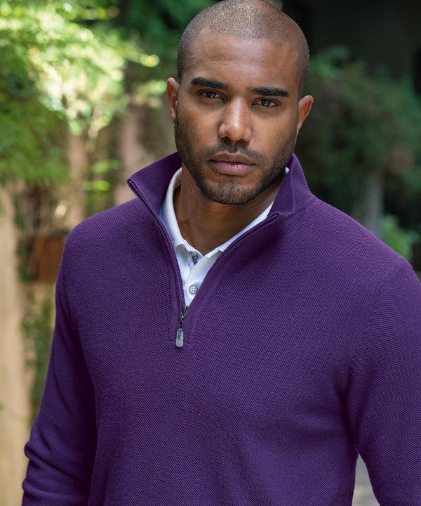 Bobby Jones Signature 100% Merino Wool Tuck-Stitch Quarter-Zip Lined Wind Sweater