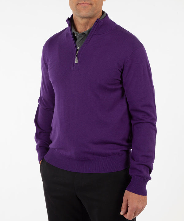Bobby Jones Signature 100% Merino Wool Tuck-Stitch Quarter-Zip Lined Wind Sweater