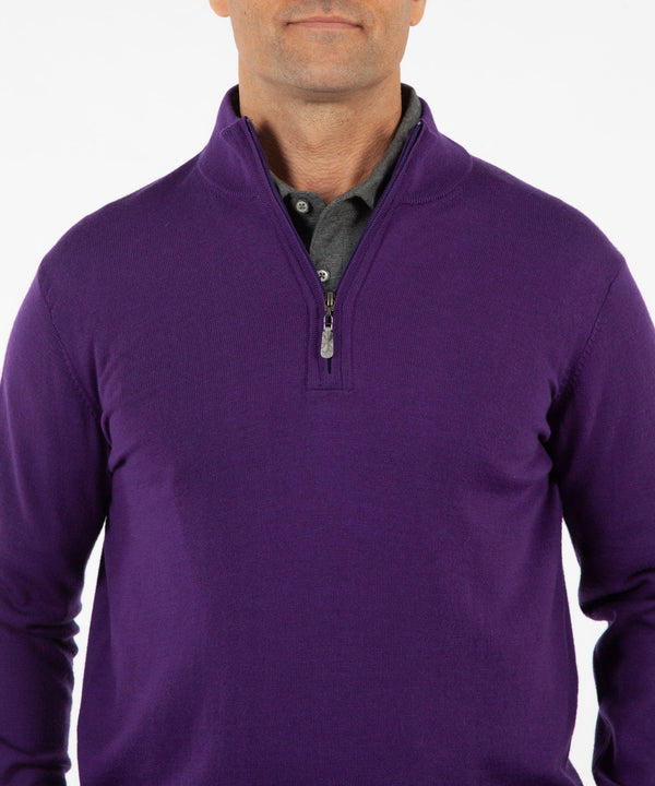 Bobby Jones Signature 100% Merino Wool Tuck-Stitch Quarter-Zip Lined Wind Sweater
