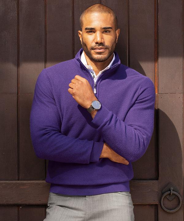 bobby jones Signature 100% Merino Wool Tuck-Stitch Quarter-Zip Lined Wind Sweater