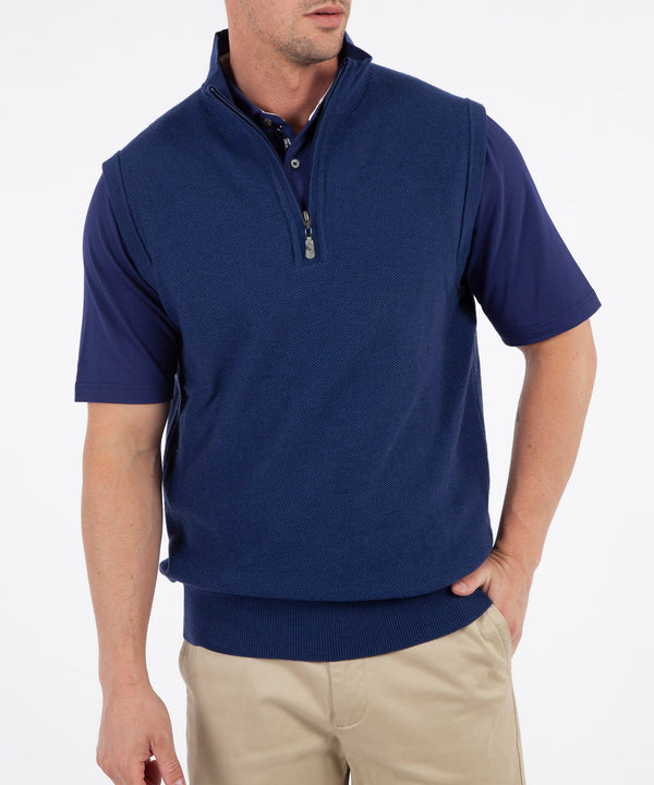 Bobby Jones Signature Merino Tuck-Stitch Quarter-Zip Lined Wind Sweater Vest