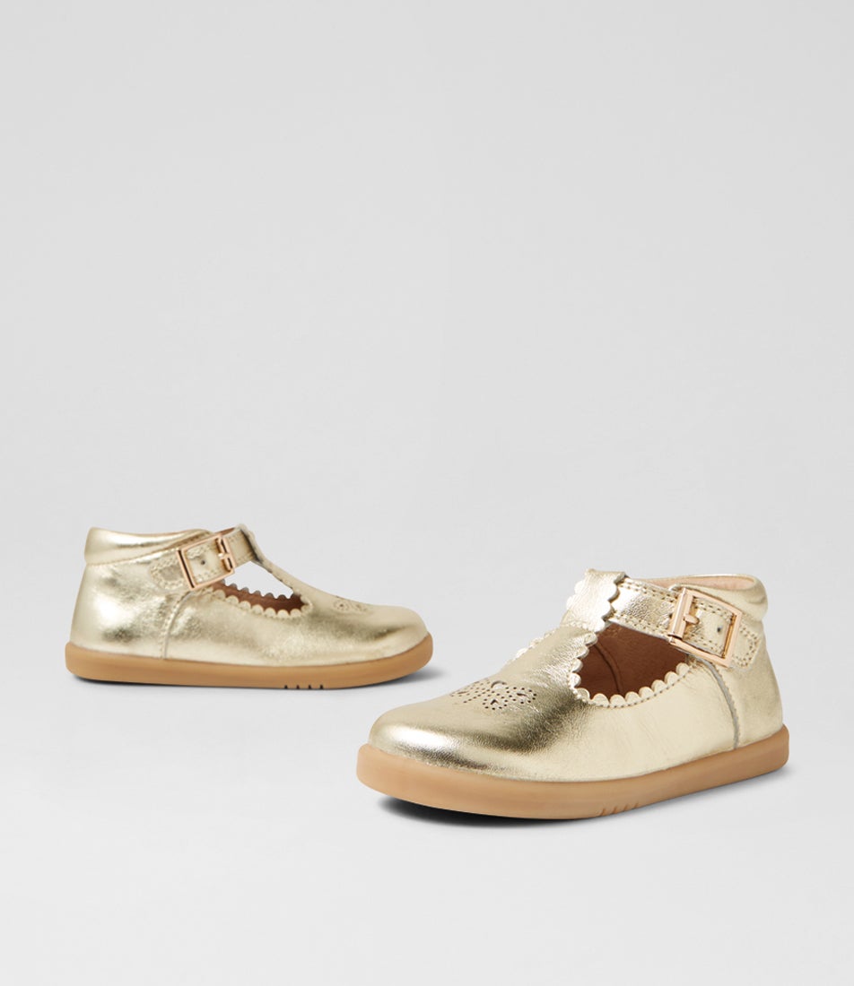 bobux Iw Poppy Toddler Gold Leather Flat Shoes