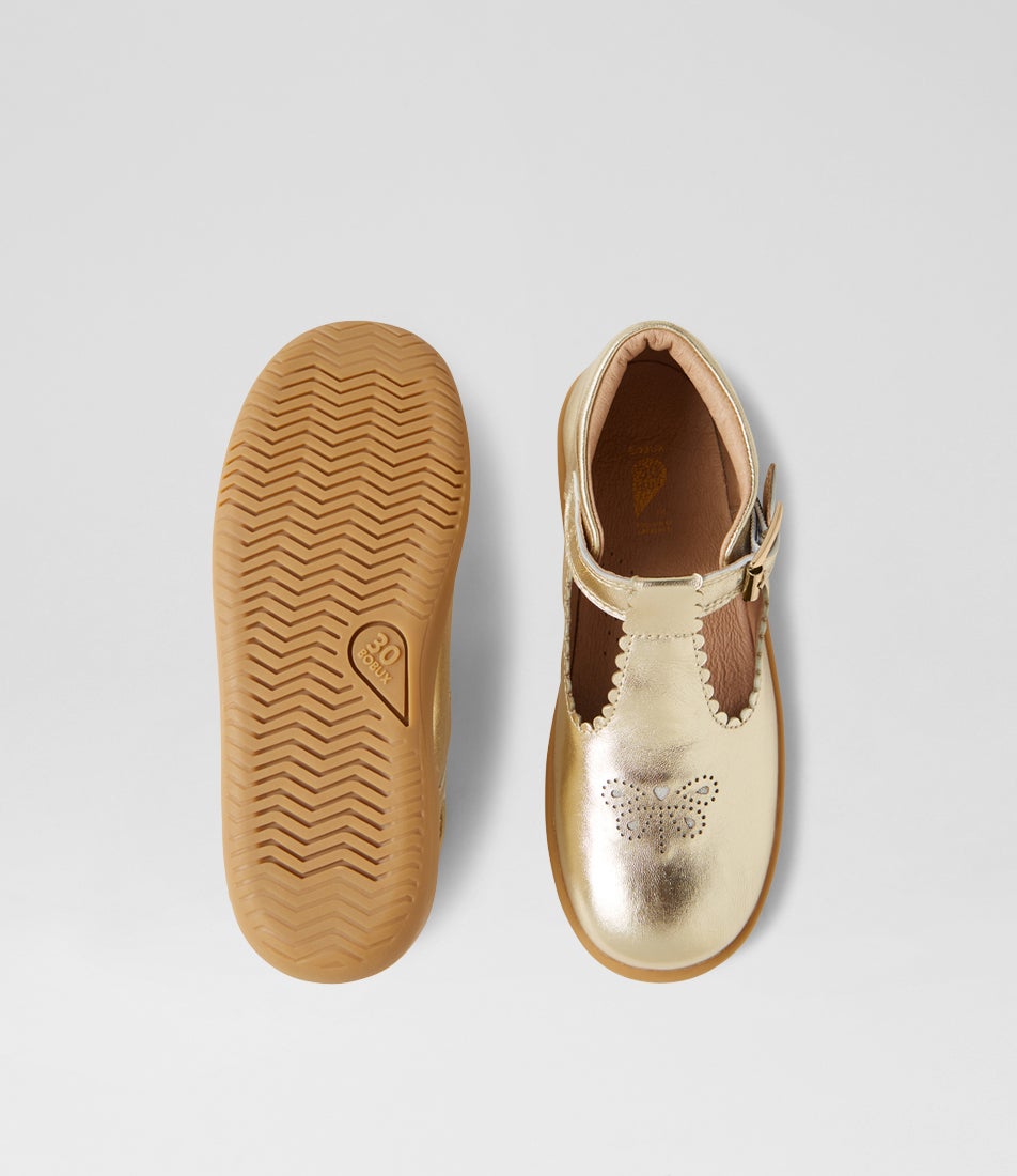 Bobux Kp Poppy Gold Leather Flat Shoes