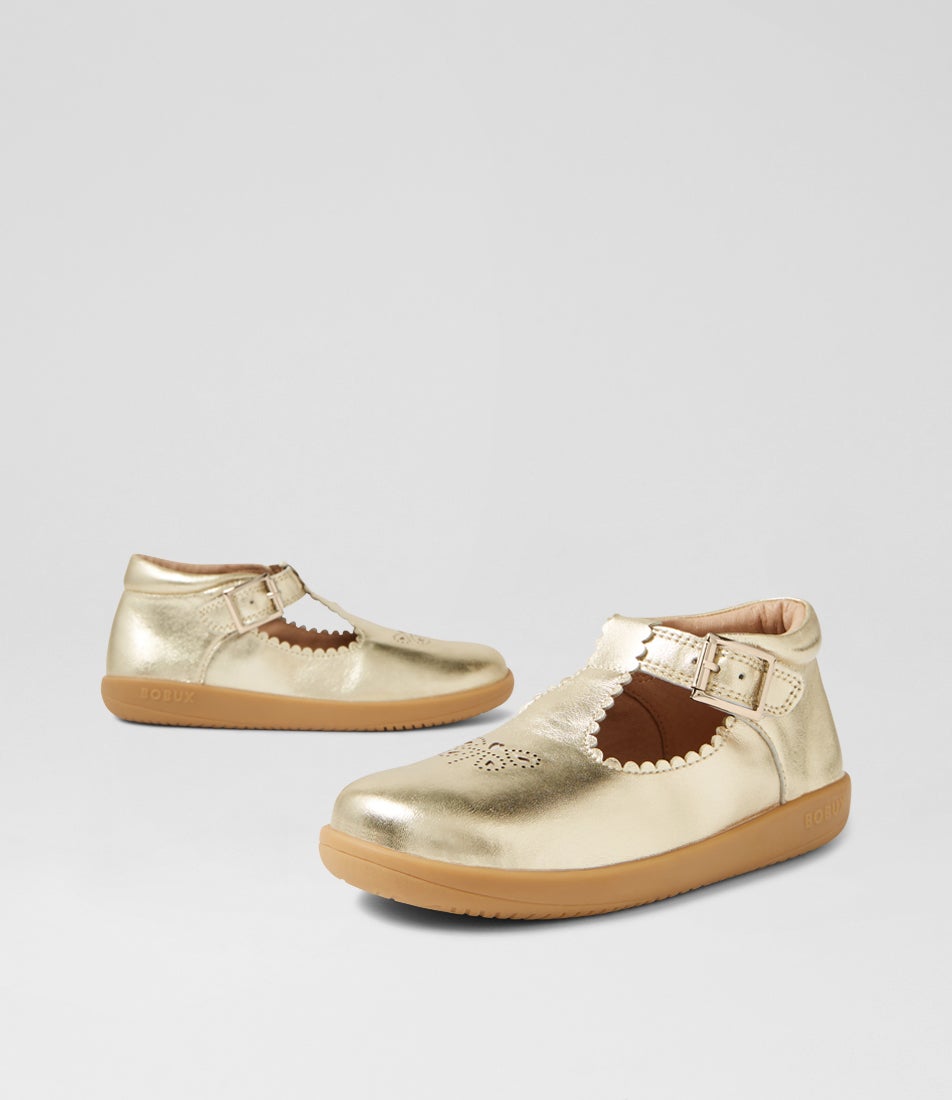 bobux Kp Poppy Gold Leather Flat Shoes
