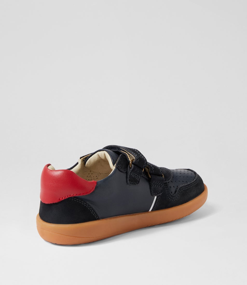 Bobux Kp Riley Junior Navy Red Leather Sneakers