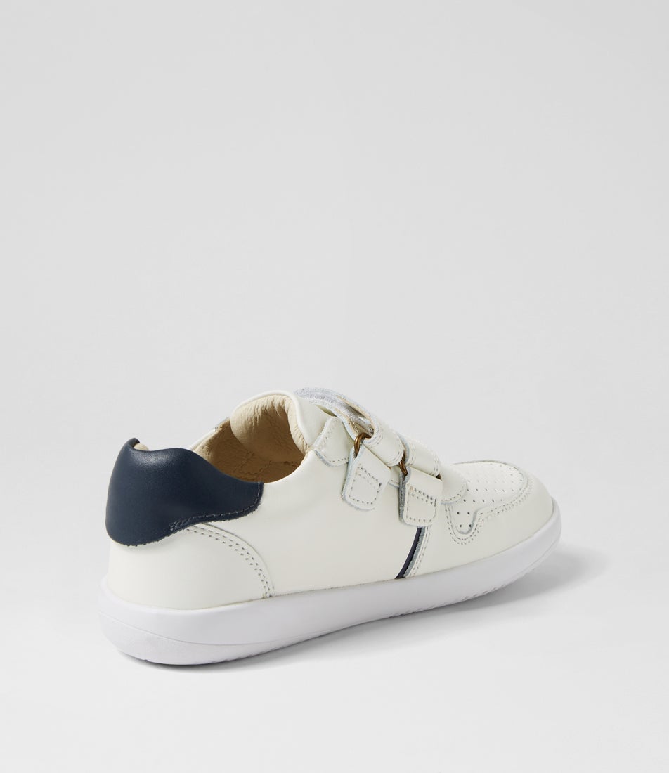 Bobux Kp Riley Junior White Navy Leather Sneakers