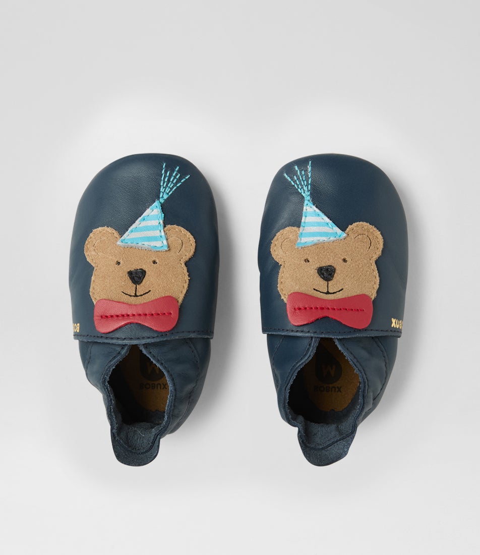 bobux Ss Party Bear Infant Navy Leather Flat Shoes