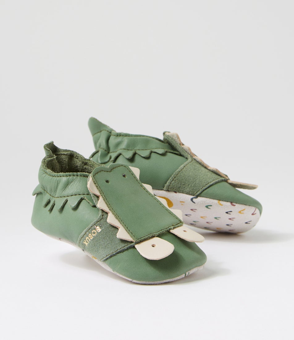 Bobux Ss Snap Infant Olive Leather Flat Shoes