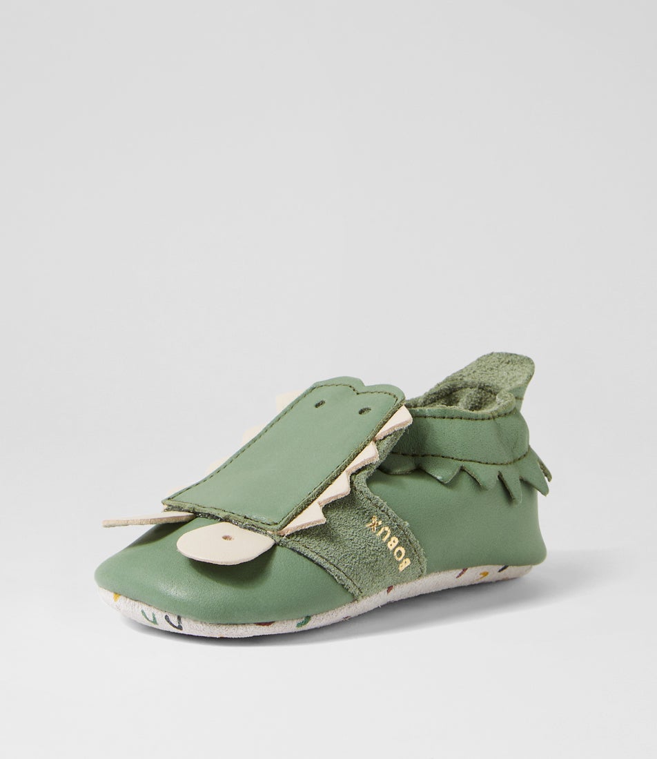 Bobux Ss Snap Infant Olive Leather Flat Shoes
