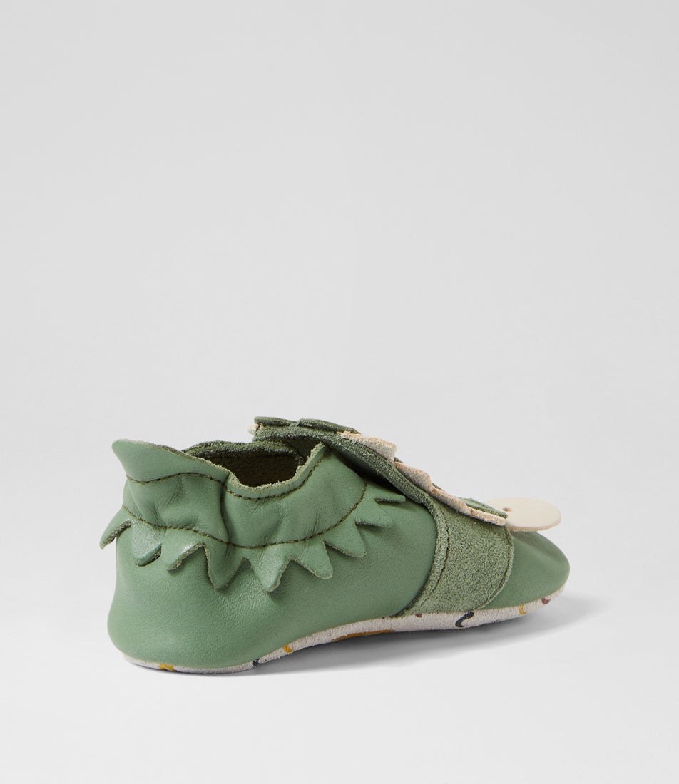 bobux Ss Snap Infant Olive Leather Flat Shoes