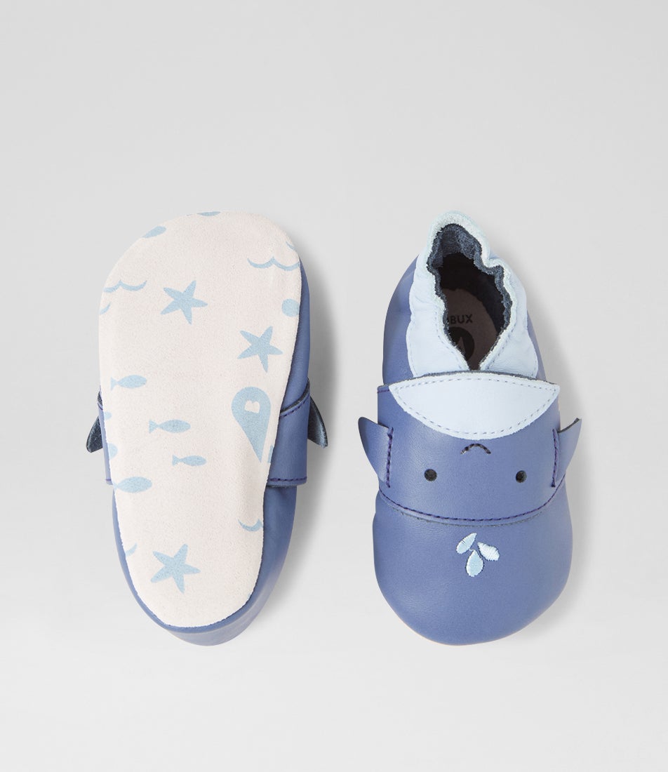 Bobux Ss Whale Blue Indigo Leather Flat Shoes