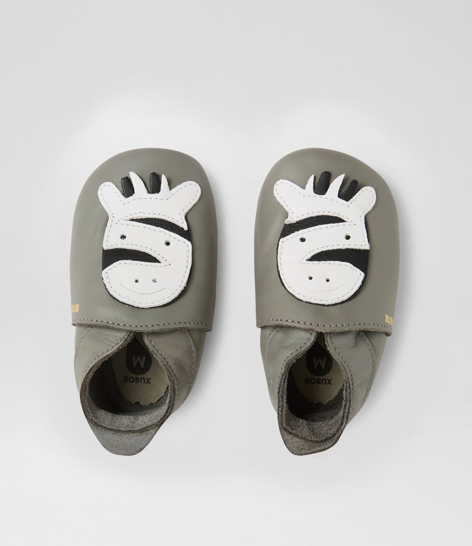 bobux Ss Zebra Infant Grey Leather Flat Shoes