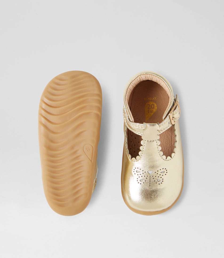 Bobux Su Poppy Gold Leather Flat Shoes