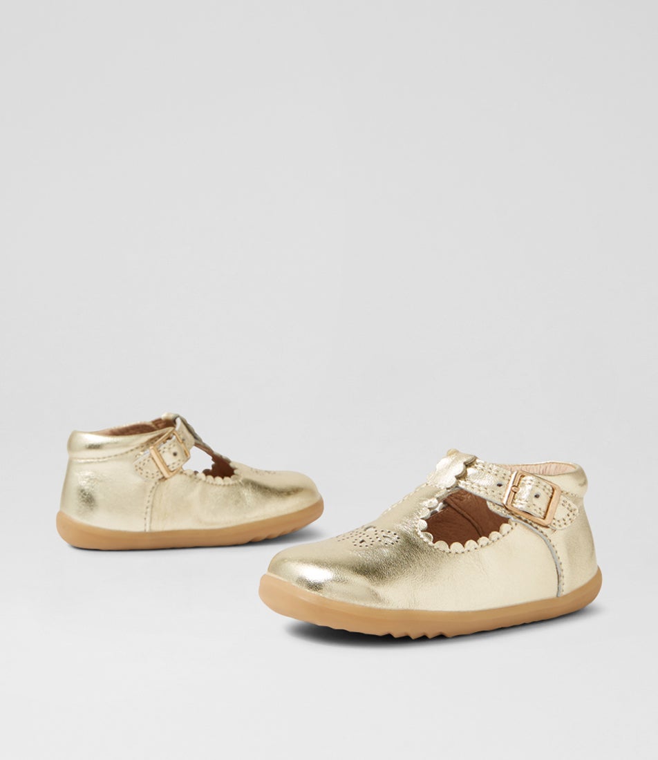 bobux Su Poppy Gold Leather Flat Shoes