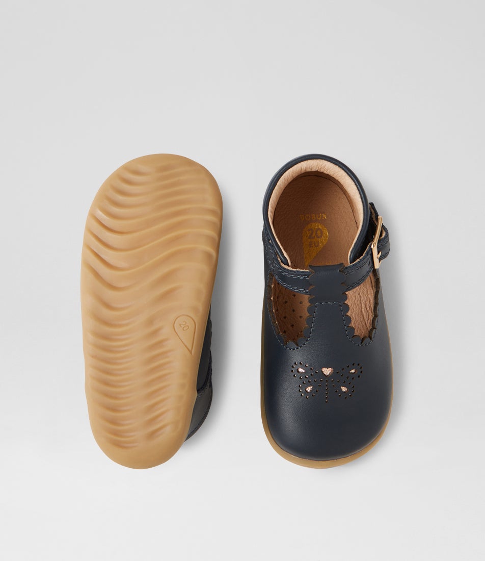Bobux Su Poppy Navy Leather Flat Shoes