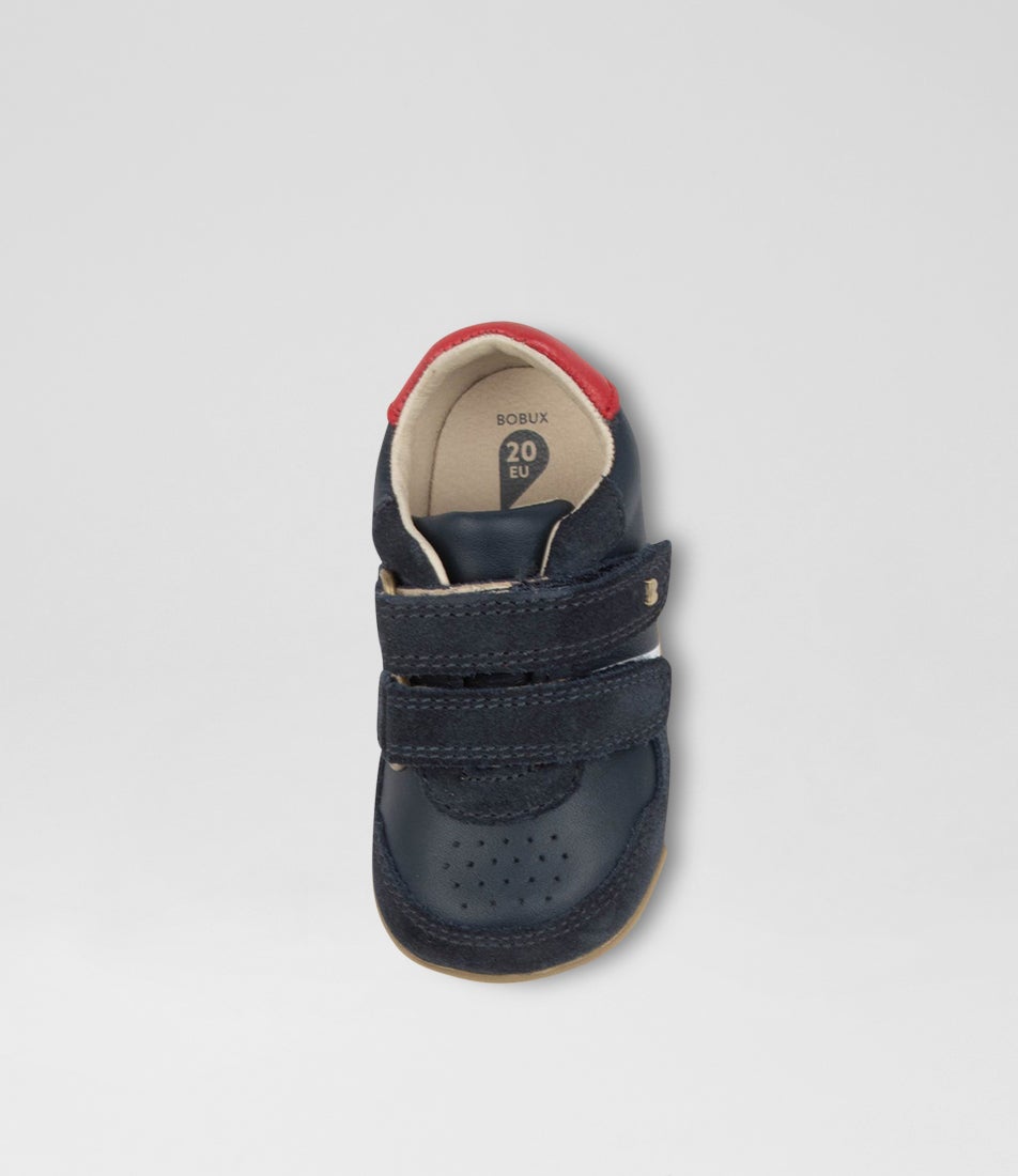 bobux Su Riley Infant Navy Red Leather Sneakers