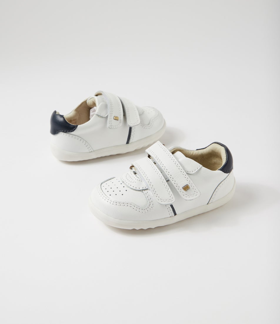 bobux Su Riley Infant White Navy Leather Sneakers