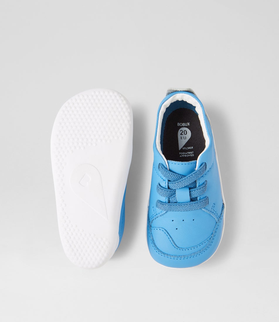 Bobux Xp Sport Azure Blue White Leather Flat Shoes