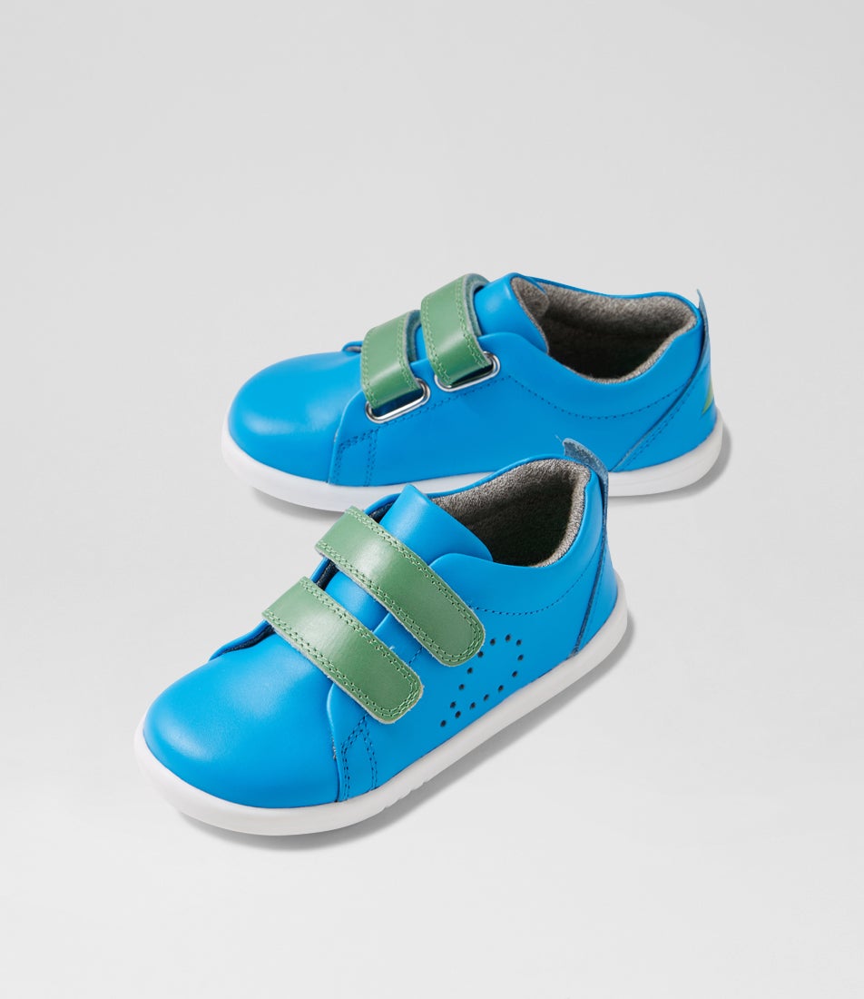 bobux Iw Grass Court Brilliant Blue Leather Flat Shoes