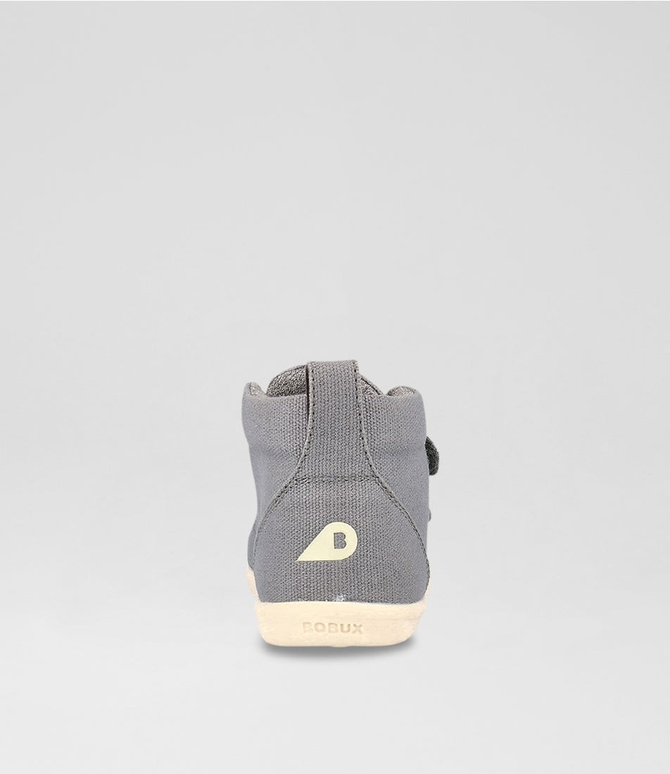 Bobux Iw Grass Court High Toddler Circular Gray Canvas Ankle Boots