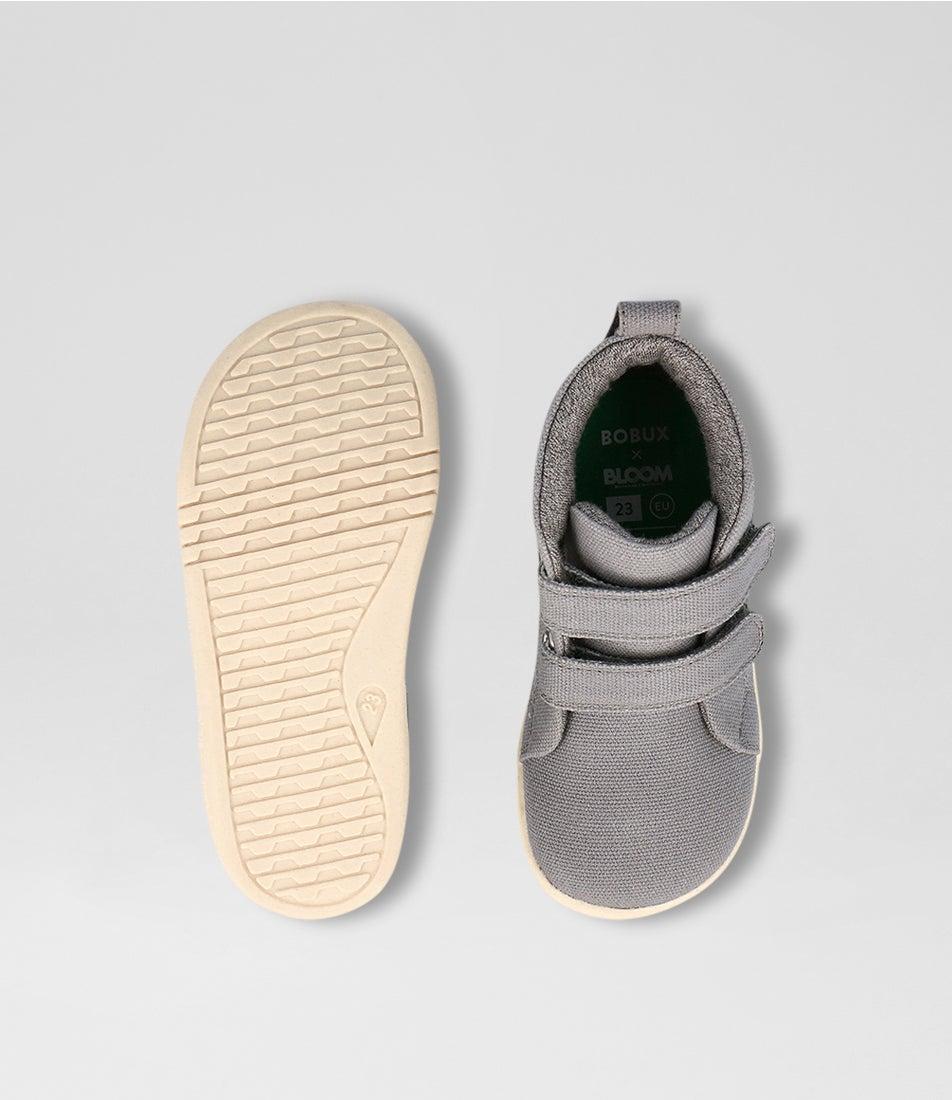 Bobux Iw Grass Court High Toddler Circular Gray Canvas Ankle Boots