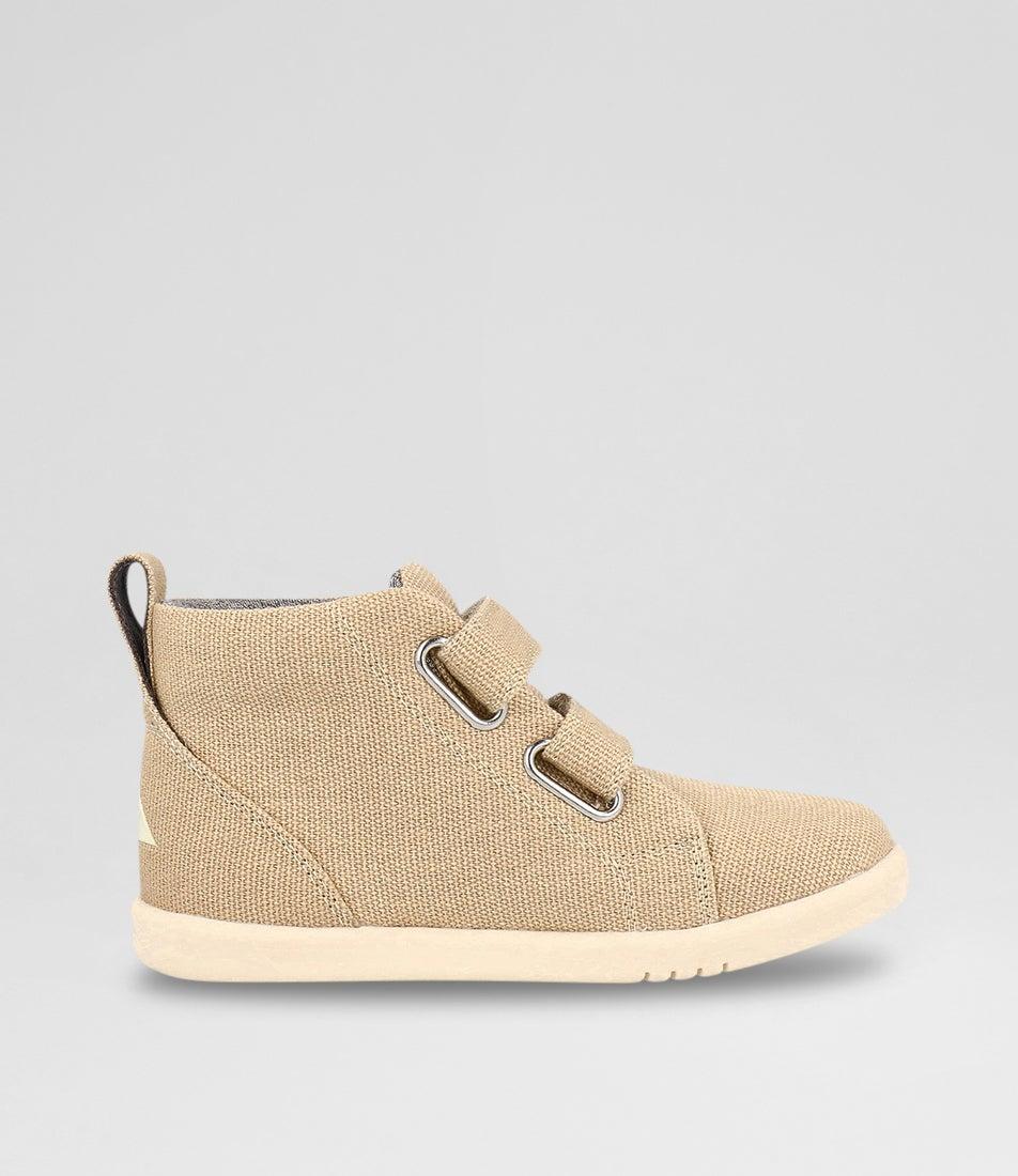 Bobux Iw Grass Court High Toddler Oat Milk Canvas Ankle Boots