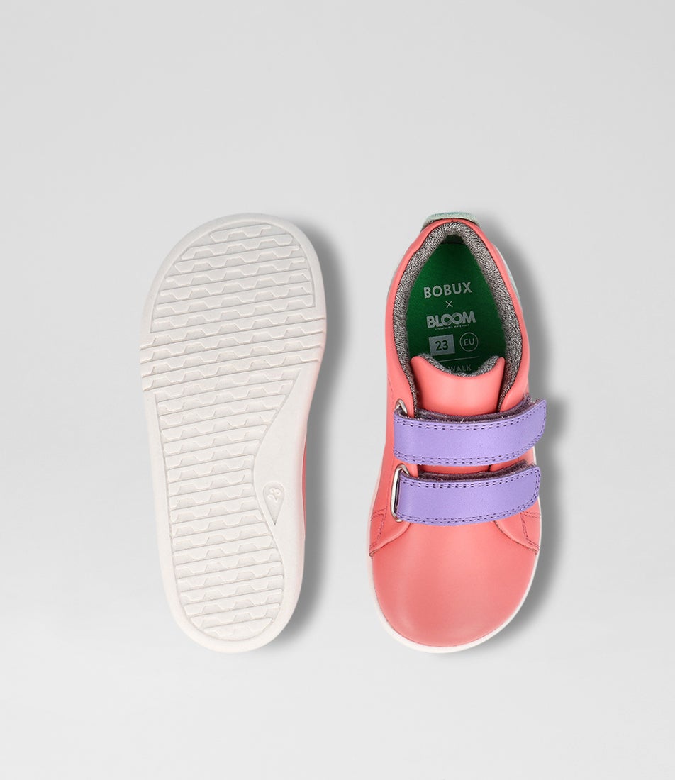 Bobux Iw Grass Court Toddler Ocean Coral Mauve Combo Leather Sneakers