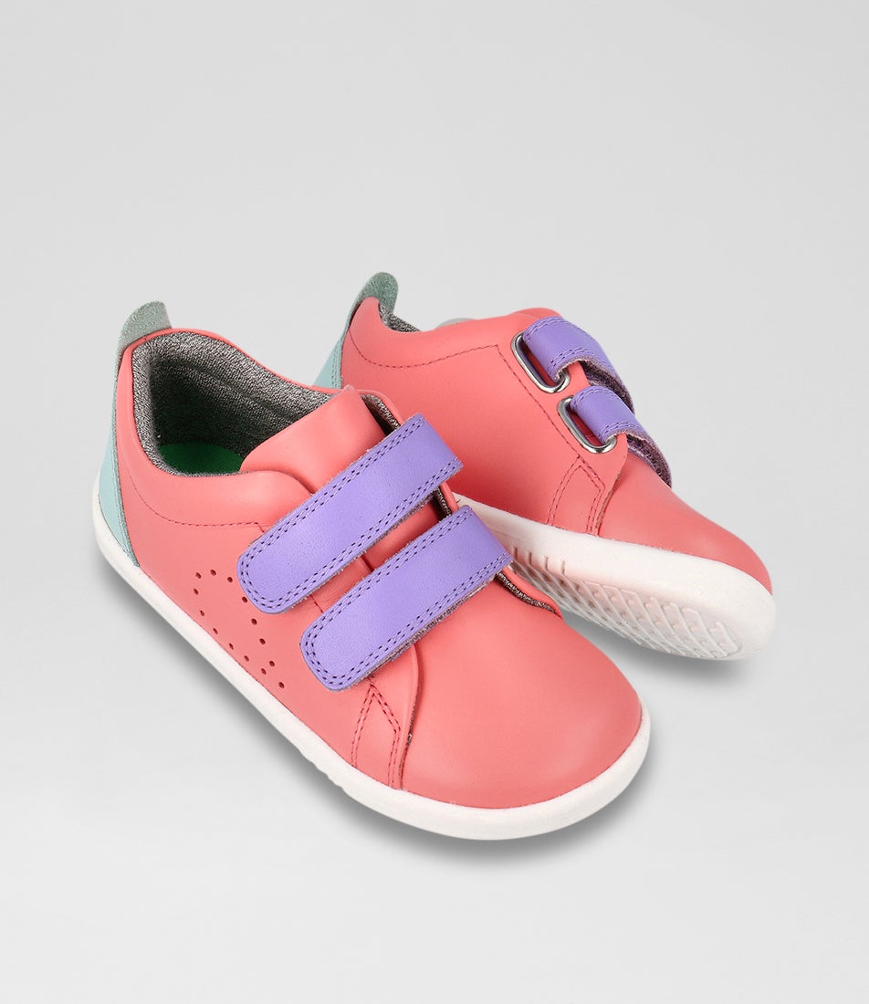 Bobux Iw Grass Court Toddler Ocean Coral Mauve Combo Leather Sneakers