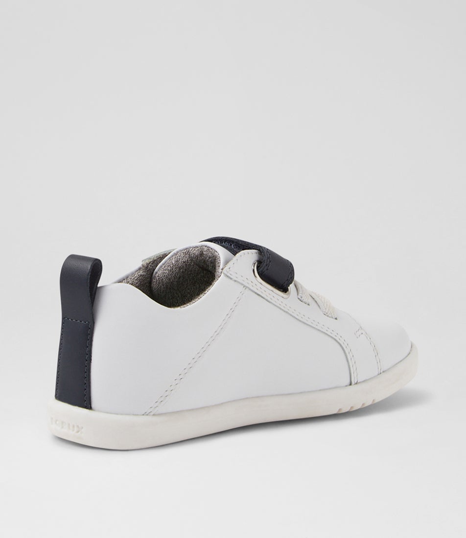 Bobux Iw Pace Optical White Navy Leather Flat Shoes