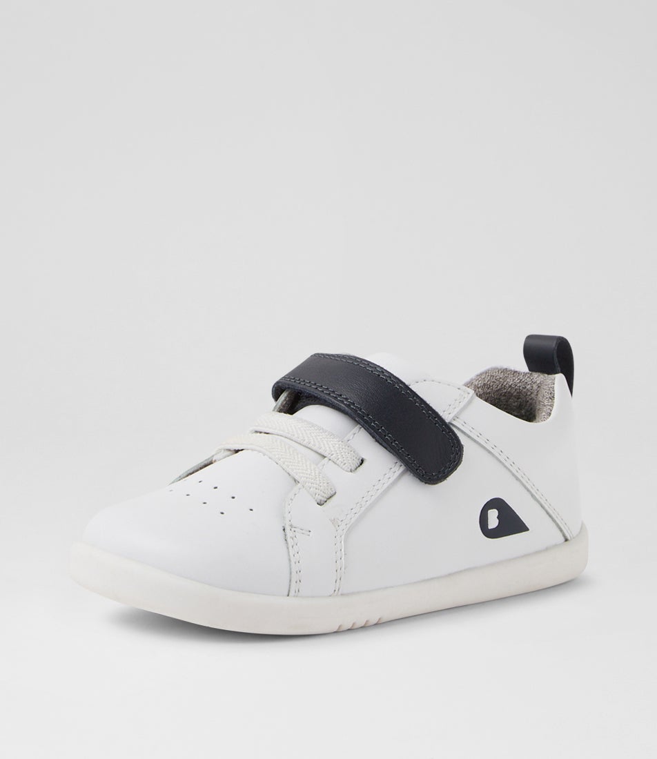 Bobux Iw Pace Optical White Navy Leather Flat Shoes