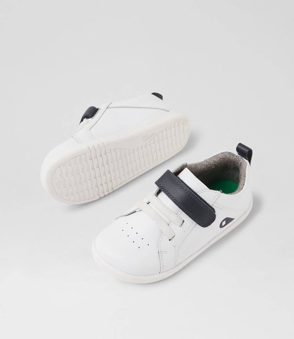 Bobux Iw Pace Optical White Navy Leather Flat Shoes
