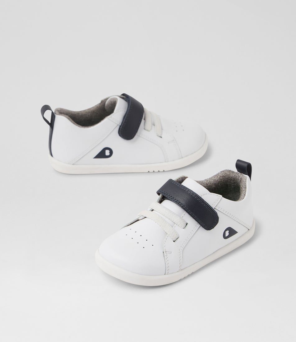 bobux Iw Pace Optical White Navy Leather Flat Shoes