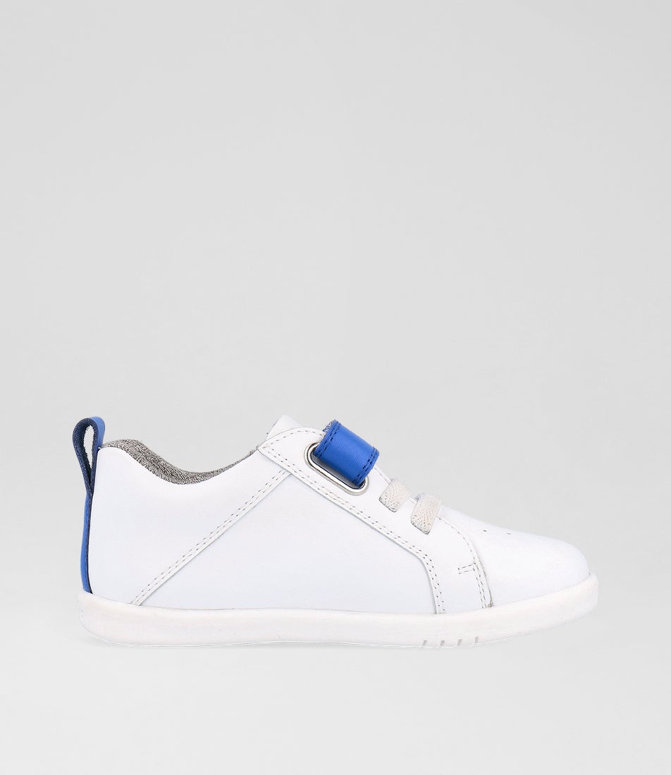 Bobux Iw Pace Toddler Optical White Gentian Blue Leather Sneakers