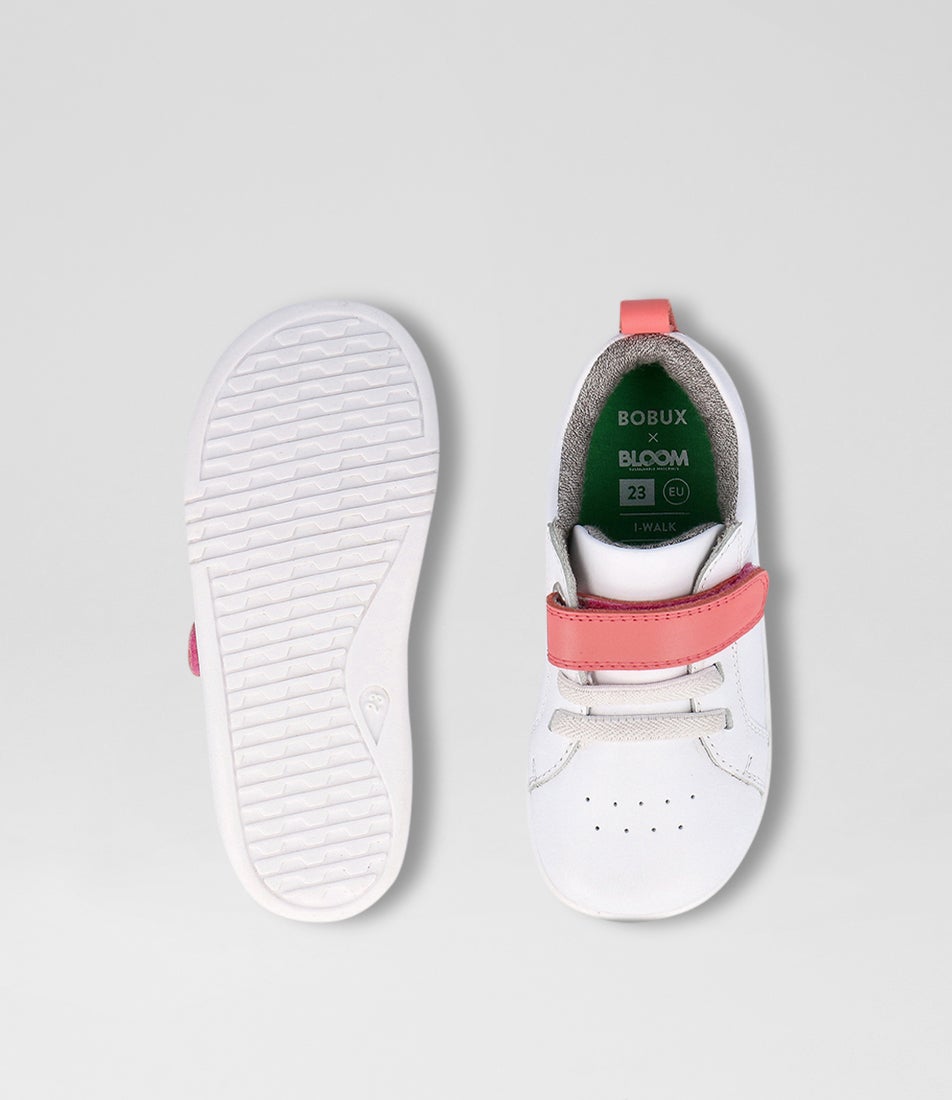 Bobux Iw Pace Toddler Optical White Ocean Coral Leather Sneakers