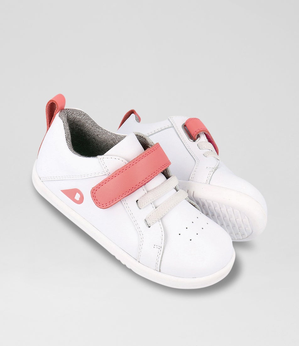 Bobux Iw Pace Toddler Optical White Ocean Coral Leather Sneakers