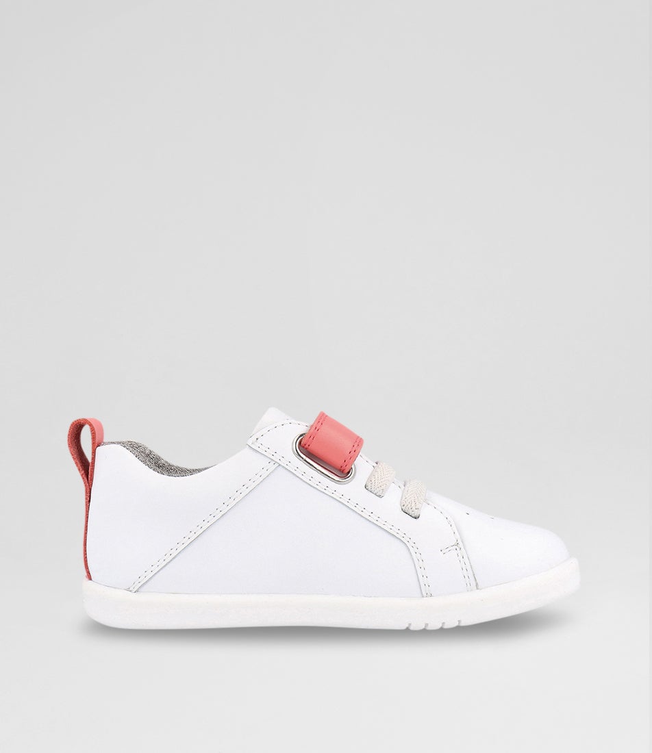 bobux Iw Pace Toddler Optical White Ocean Coral Leather Sneakers