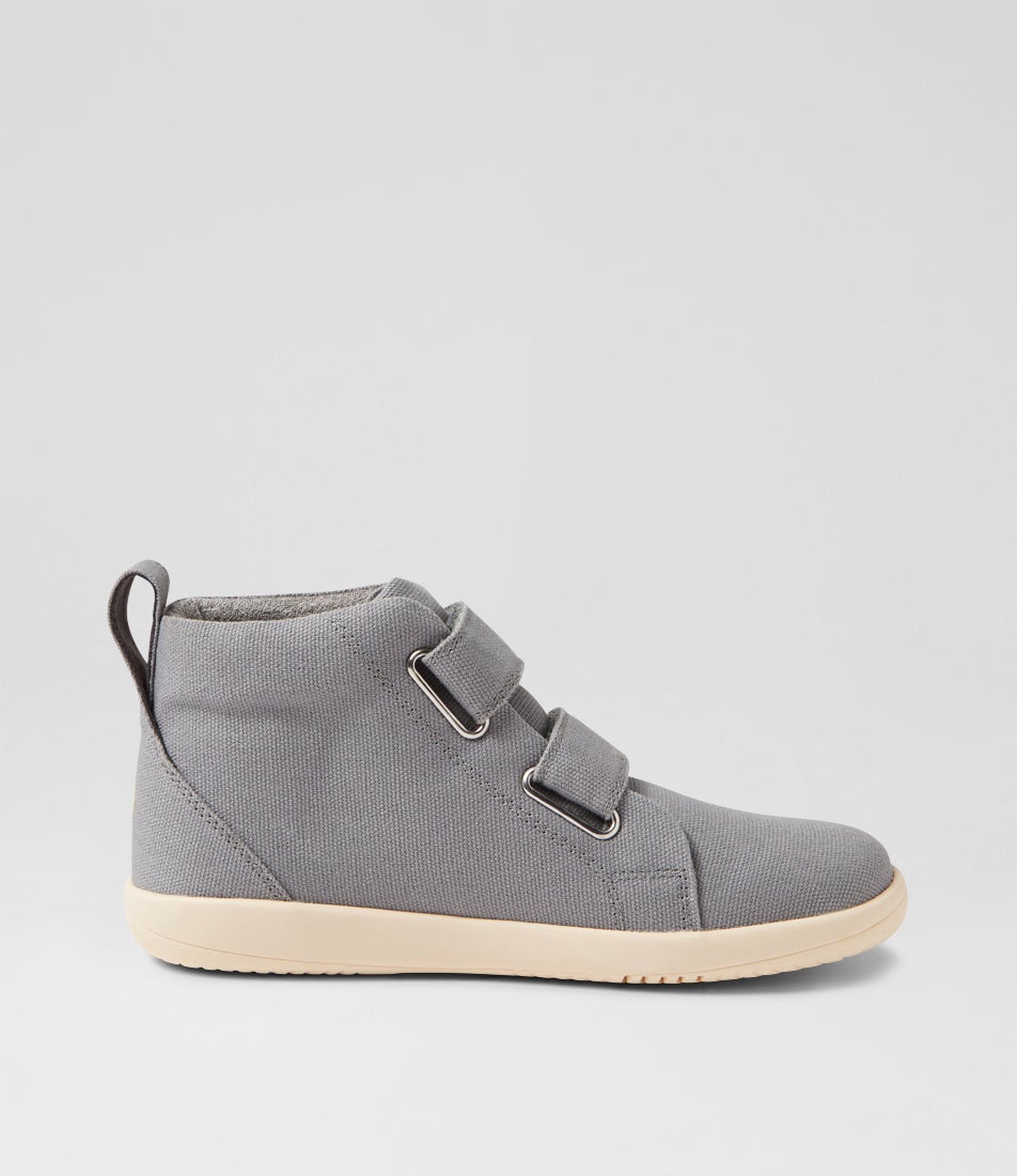 Bobux Kp Grass Court High Junior Circular Gray Canvas Ankle Boots