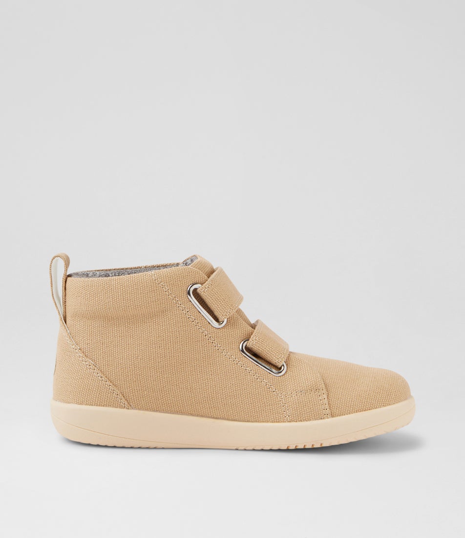 Bobux Kp Grass Court High Junior Oat Milk Canvas Ankle Boots
