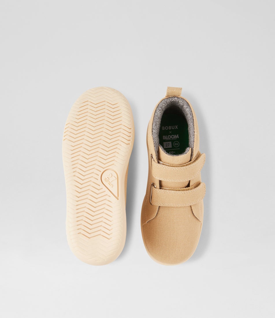 Bobux Kp Grass Court High Junior Oat Milk Canvas Ankle Boots