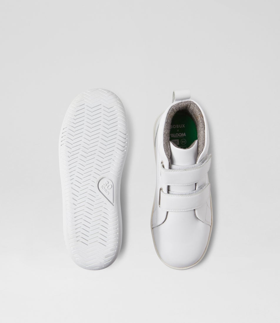 Bobux Kp Grass Court High Junior Optical White Leather Ankle Boots