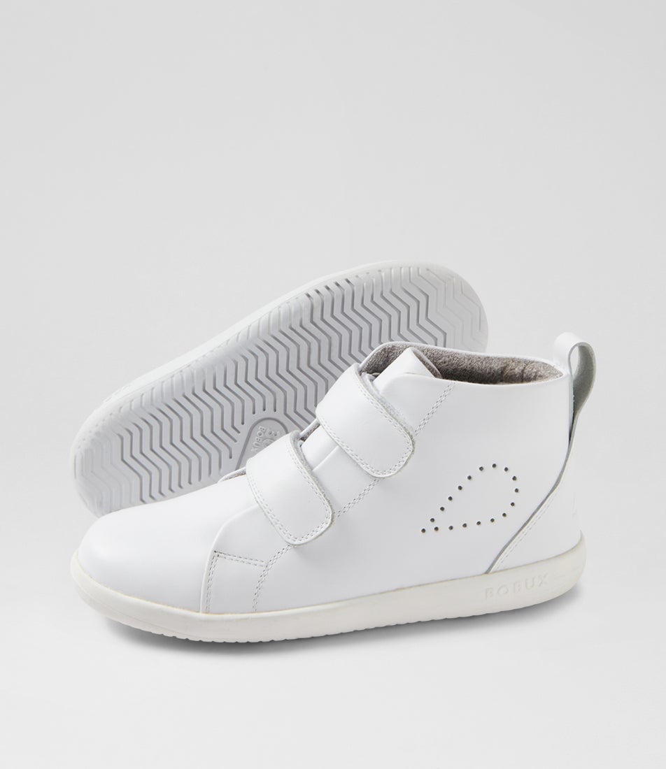 bobux Kp Grass Court High Junior Optical White Leather Ankle Boots